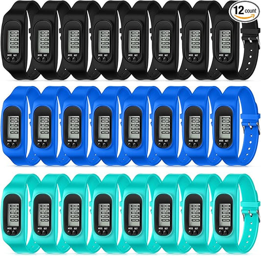 Geyoga 24 Pcs Pedometer for Walking Steps and Miles Pedometer Watch Silicone Steps Tracker Running Bracelet Ankle Step Counter for Calorie Burning and Step Counting