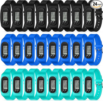 Geyoga 24 Pcs Pedometer for Walking Steps and Miles Pedometer Watch Silicone Steps Tracker Running Bracelet Ankle Step Counter for Calorie Burning and Step Counting
