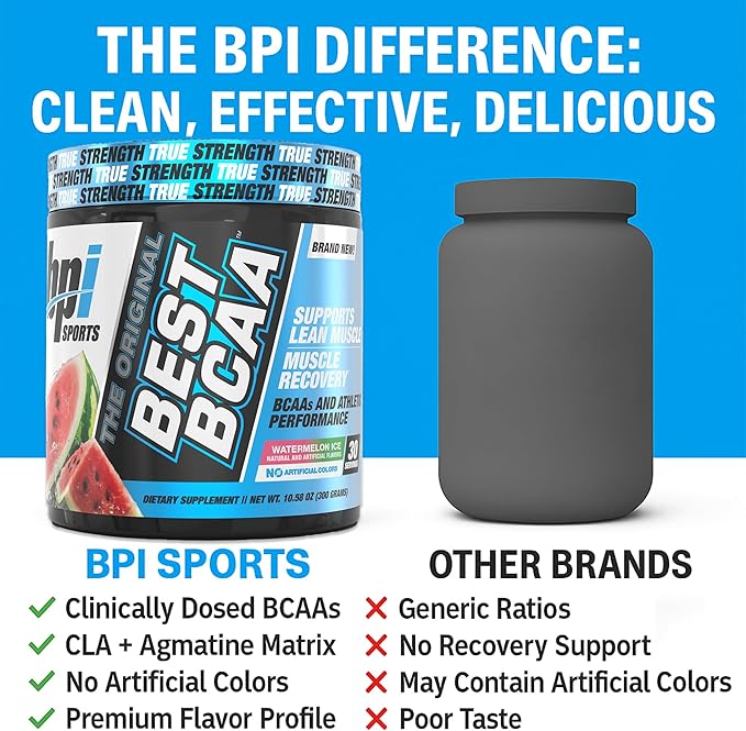 BPI Sports Best BCAA Powder, Branched Chain Amino Acids, Watermelon Ice, 60 Servings, 1.32 Pound, 21.12 oz