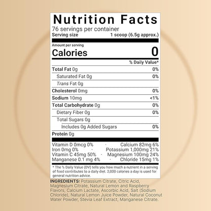 Naturebell Electrolytes Powder No Sugar, 500g (76 Servings) | Keto Fast Hydration Formula | 1,000mg Potassium + Trace Minerals & Coconut Water | Raspberry Lemonade Flavor | Carnivore Friendly