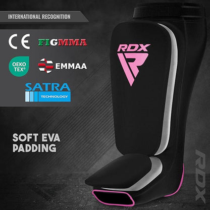 RDX Shin Guards Kickboxing Muay Thai, SATRA Approved, MMA Leg Instep Protection Pads, Sparring Training Martial Arts Boxing, Elasticated Padded Protector, Karate BJJ Taekwondo Gear, Men Women