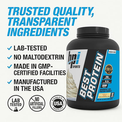 BPI Sports Best Protein ??100% Whey Protein Powder ??Muscle Growth, Recovery, Meal Replacement ??No Fillers, Gluten-Free ??Best Protein Powder for Men & Women | Vanilla Swirl ??5 Pounds