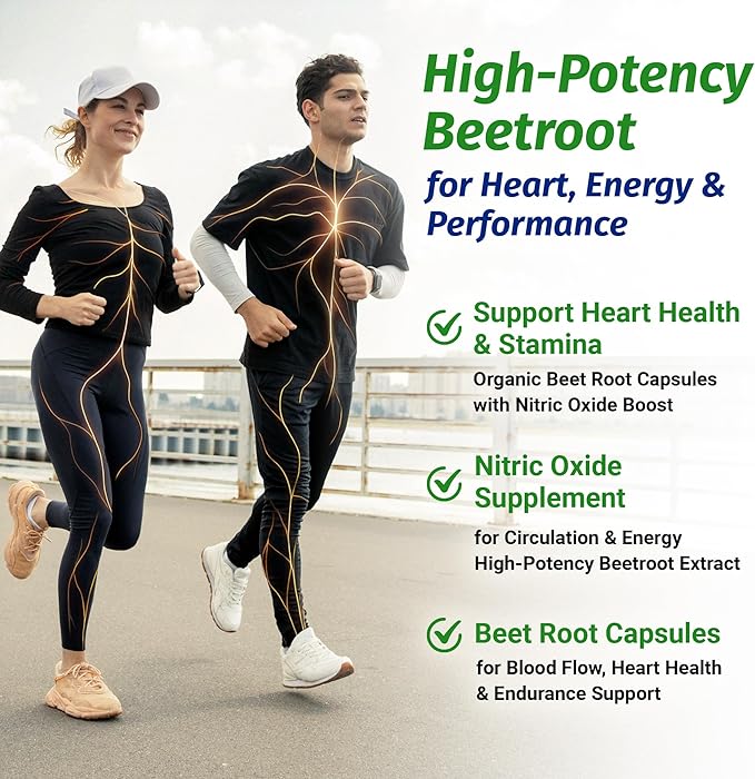 1 Body Beet Vital, Organic Beetroot Supplements for Circulation, Energy, & Stamina, Nitric Oxide Booster Beets Supplements with 1360mg Beetroot Extract, Vegan, Non-GMO, 60 Organic Beet Root Capsules