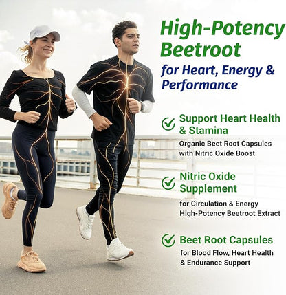1 Body Beet Vital, Organic Beetroot Supplements for Circulation, Energy, & Stamina, Nitric Oxide Booster Beets Supplements with 1360mg Beetroot Extract, Vegan, Non-GMO, 60 Organic Beet Root Capsules