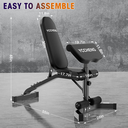 YCCHENG Adjustable Weight Bench with Barbell Rack Set for Home Gym