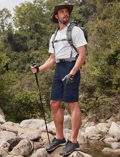 CRYSULLY Men's Hiking Cargo Shorts Outdoor Summer Lightweight Quick Dry Work Casual Shorts with 5 Zipper Pockets