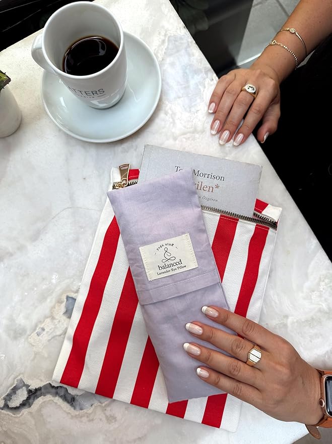 BYS Weighted Lavender Eye Pillow, Organic Cotton Fabric, Grey and White, with Travel Pouche