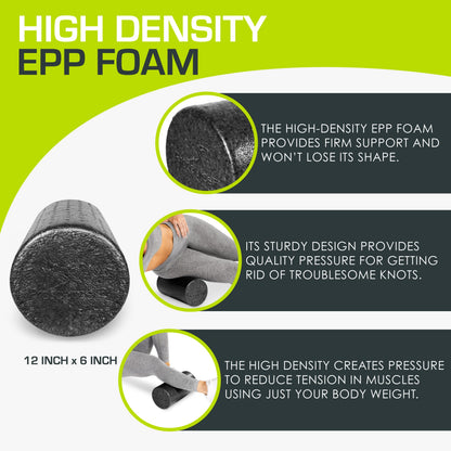 ProsourceFit High Density Foam Rollers 12 - inches long, Firm Full Body Athletic Massage Tool for