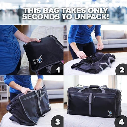 Bago Foldable Duffel Bags for Traveling Women & Men - 60L Medium Packable Duffle Bag for Travel with Shoe Compartment - Water Repellant, Heavy Duty, Lightweight Folding & Collapsible (SnowPink)