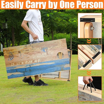 Solid Wood Premium Cornhole Game Set, Bean Bag Toss Game for Tailgate, Outdoor, Backyard - Professional Portable Cornhole Boards & Set of 8 Cornhole Bean Bags (Junior, Tailgate, Regulation Size)