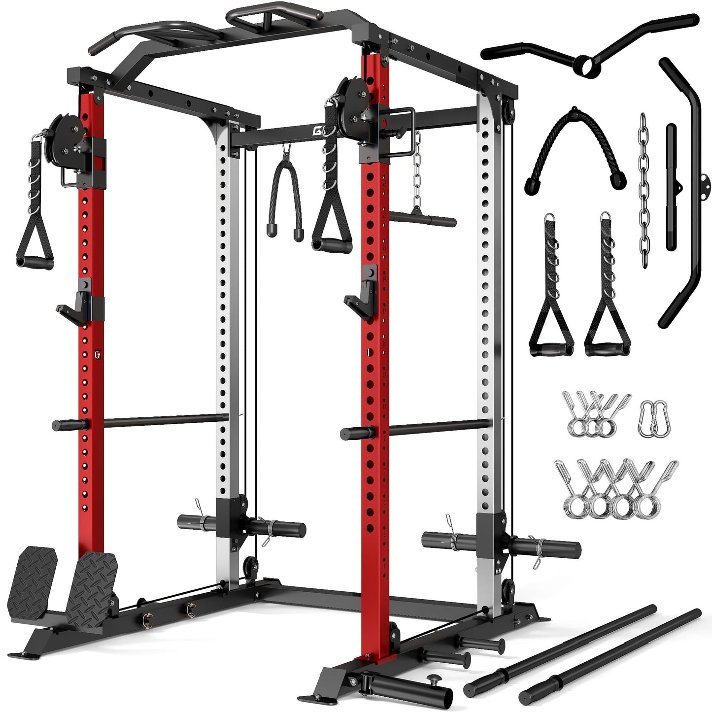 GOIMU DP01 Power Cage, 2000LBS Squat Rack with Cable Crossover and Dual Independent Pulley System