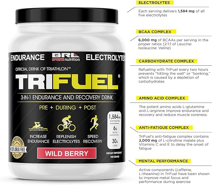 3-in-1 Endurance and Recovery, Hydration, BCAA, Electrolyte Enhanced Drink (Wild Berry)…