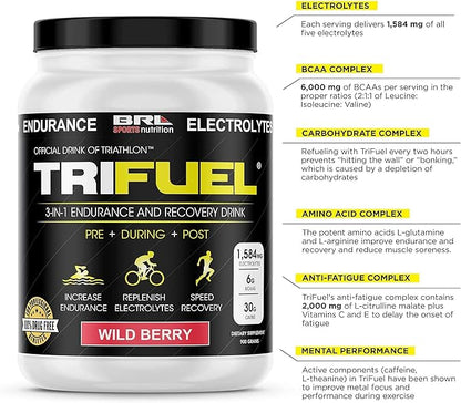 3-in-1 Endurance and Recovery, Hydration, BCAA, Electrolyte Enhanced Drink (Wild Berry)…