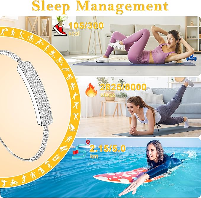 Sleep & Fitness Tracker with 2 Bands, Stylish & Ultra-Light Smart Bracelet for Women, 24/7 Heart Rate, Blood Oxygen & Stress Monitor, Waterproof Health Trackers Gifts for Girls, No Subscription-Silver