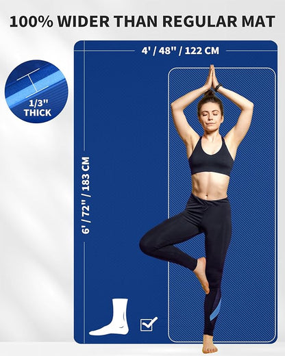 CAMBIVO Large Yoga Mat (6'x 4'), Extra Wide Workout Mat for Men and Women, Yoga Mat Thick 1/3 &1/4 Exercise Mats for Home Workout, Yoga, Pilates (Black,1/4 inch)