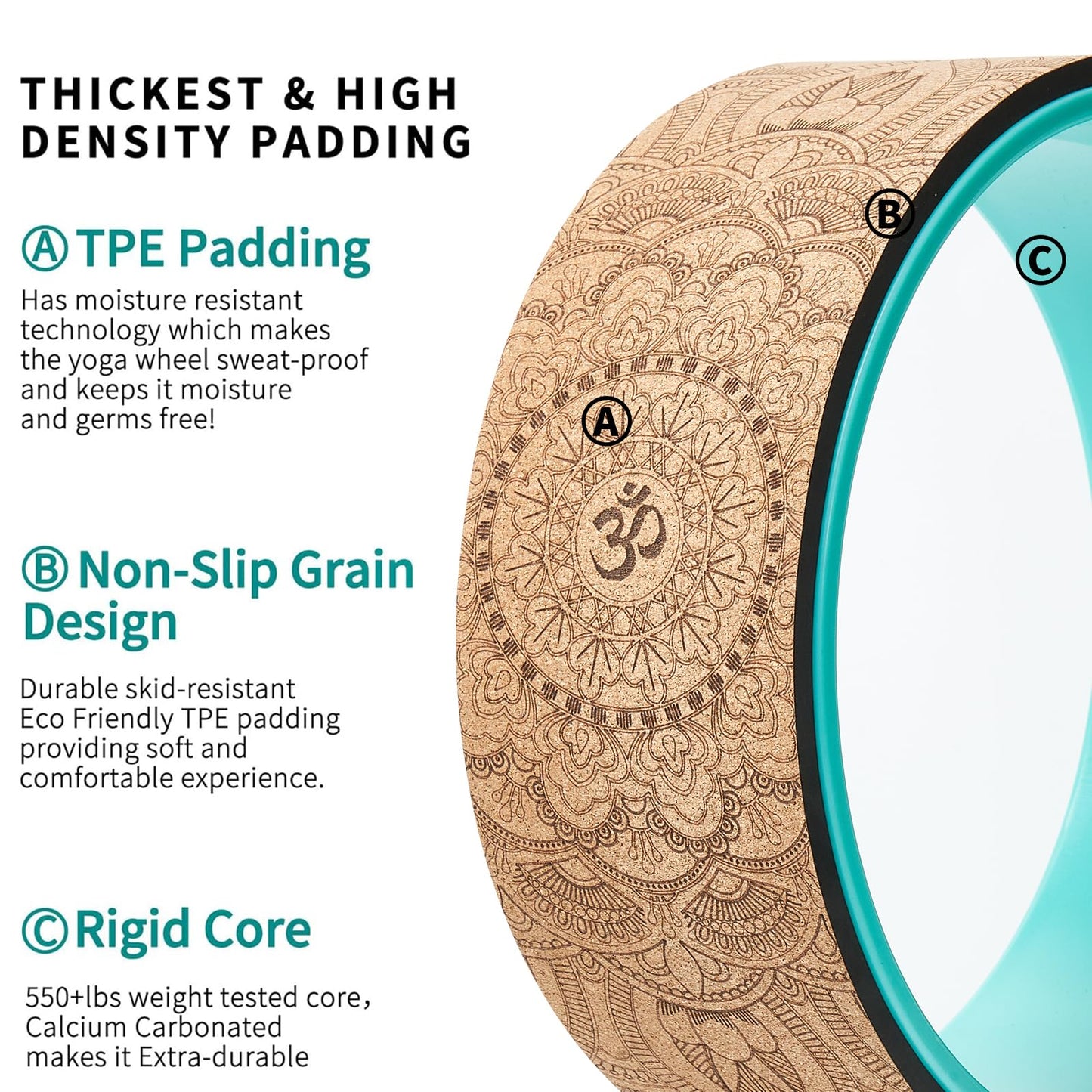 Cork Roller, Yoga Wheel, Upgraded Back Wheels for Pain Relief & Stretching