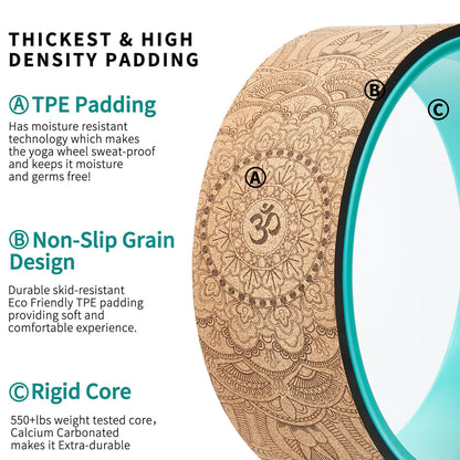 Cork Roller, Yoga Wheel, Upgraded Back Wheels for Pain Relief & Stretching