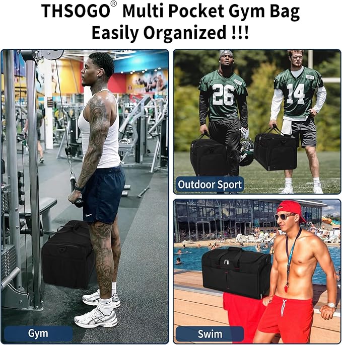 21 inch Gym Bag for Men with Shoe & Wet Compartment - 55L Duffle Bag for Travel Sport (Black)