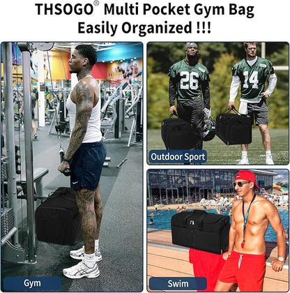 21 inch Gym Bag for Men with Shoe & Wet Compartment - 55L Duffle Bag for Travel Sport (Black)