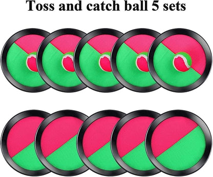 Cooraby Toss and Catch Paddle Game 5 Set Paddle Toss and Catch Ball Sport Games Suitable for Sports, Beach and Party Favor with Storage Bag, 10 Paddles and 5 Balls