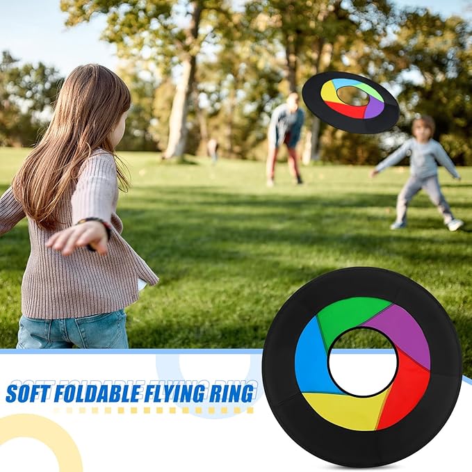 36" Giant Flying Disc Folds to 12" Soft Foldable Flying Ring Throwing Safe Lightweight Fabric Disc with Storage Bag for Summer Kids Adults Family Outdoor Fun School Activities