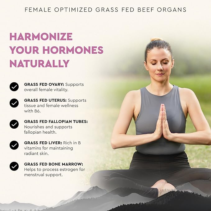Beef Organ Supplement for Women ??Supports Hormone Balance, Energy & Wellness ??Grass Fed, Pasture Raised Superfood ??Liver, Heart, Kidney, Bone Marrow ??Collagen, CoQ10, B12 ??Female Support Blend
