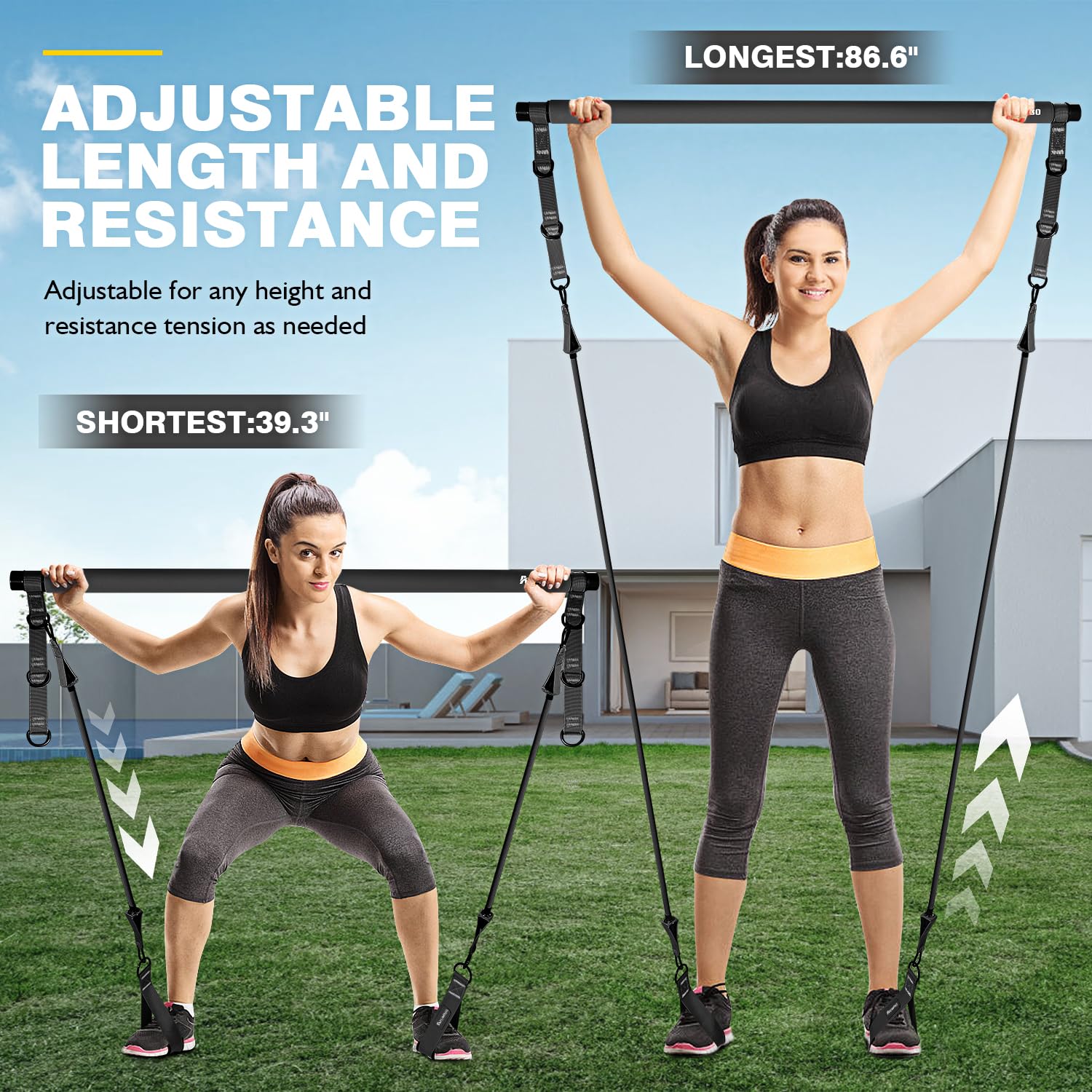 Ayombo Pilates Bar, Multifunctional Pilates Bar Kit with Resistance Bands, Adjustable Fitness