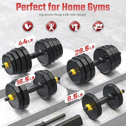 FEIERDUN Adjustable Dumbbells, 40/48/68/88lbs Free Weight Set with 4 Modes, Used as Barbell, Kettlebells, Push up Stand, Fitness Exercises for Home Gym Suitable Men/Women