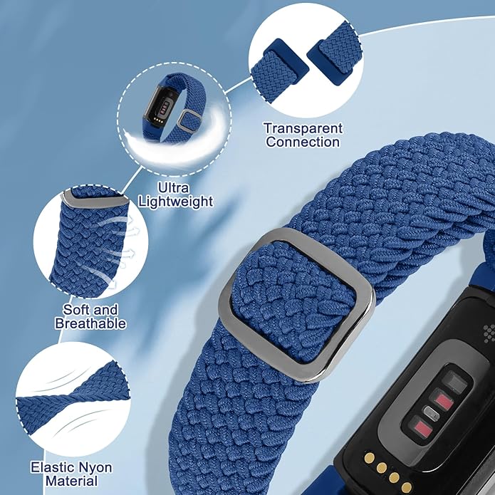 Braided Band Compatible with Fitbit Charge 6/Fitbit Charge 5, Soft Nylon Solo Loop Adjustable Replacement Wristband for Women Men