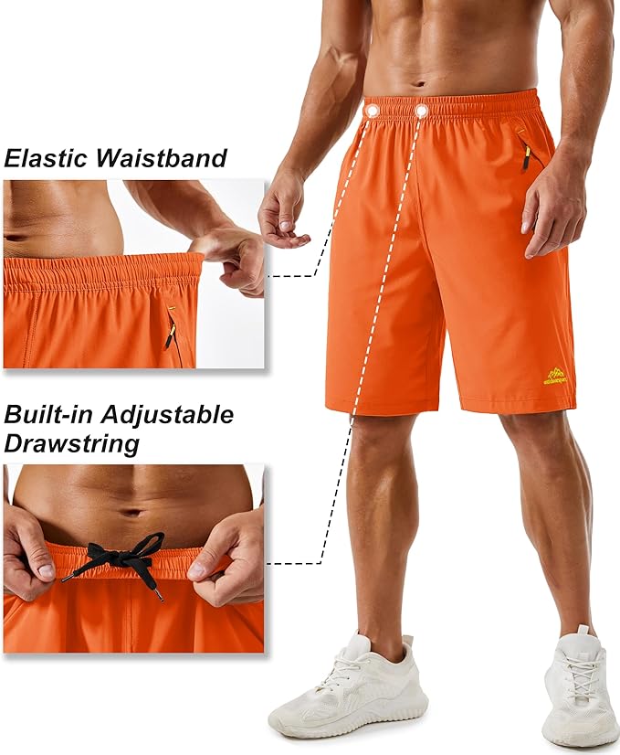 TACVASEN Men's Running Athletic Shorts 9" Quick Dry Workout Gym Shorts Lightweight Summer Shorts 3 Zipper Pockets