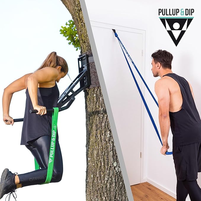 PULLUP & DIP Fitness Bands, Resistance Bands with Bag, Door Anchor (with Sets) and Exercise Guide - Single & in Value Set, Pull-Up Band Fitness Band for Calisthenics