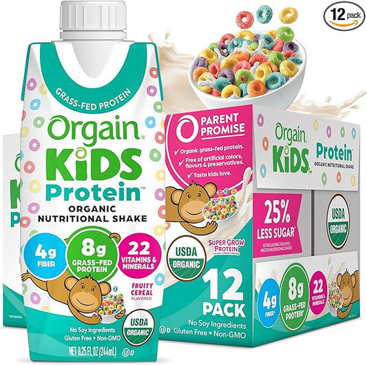 Orgain Organic Kids Nutritional Protein Shake, Fruity Cereal - Kids Snacks with 8g Dairy Protein