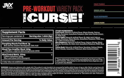 JNX SPORTS The Curse! Pre Workout Powder for Men & Women, Caffeine, Beta-Alanine, Creatine, L-Citrulline, Sample Variety Pack, 5X 8g Samples ??Boost Energy, Strength & Focus
