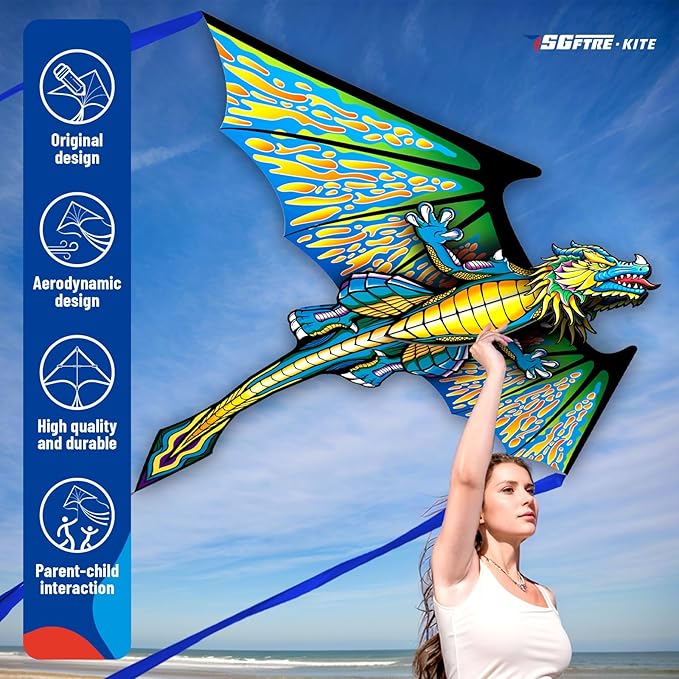 3D Red Pterosaur Kite for Boys & Adults Easy to Fly,Beach Trip Outdoor Games Single Line String with Tail,Beach Kite for Family Outdoor Activities