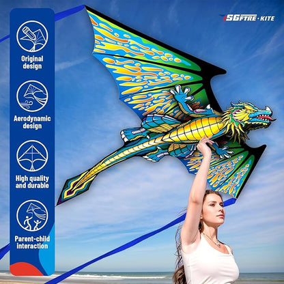 3D Red Pterosaur Kite for Boys & Adults Easy to Fly,Beach Trip Outdoor Games Single Line String with Tail,Beach Kite for Family Outdoor Activities