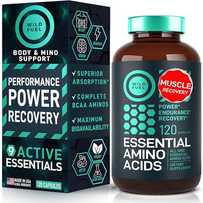 Essential Amino Acids Supplement ??3,000mg Leucine, Lysine, Isoleucine, Tryptophan Complete Complex - All 9 Best Amino Acids for Muscle Growth, Power, Recovery - 120 Vegan, Keto-Friendly BCAA Capsules