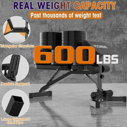 YCCHENG Adjustable Weight Bench with Barbell Rack Set for Home Gym