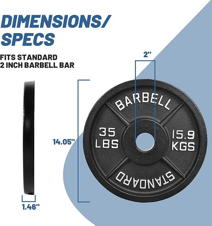 Professional-Grade Cast Iron Weight Plates | Dual-Hole Weight Plates with 2-Inch Bore | Ideal for Strength Training and Weightlifting | Multiple Weight Options Available