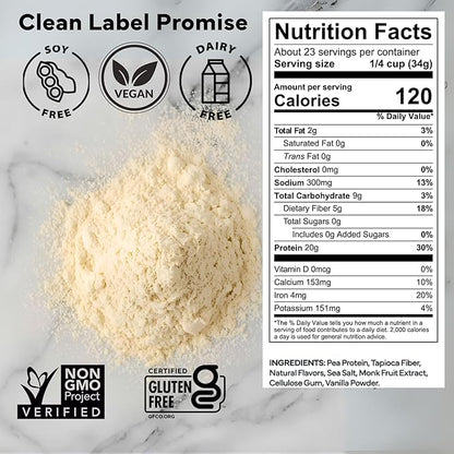 Recovery Plant Based Protein Powder, Vanilla Flavor - 20g Complete Vegan Protein, 0g Sugar, 120 Calories, Supports Muscle Recovery & Strength, Dairy Free, Gluten Free, 28 oz Bag