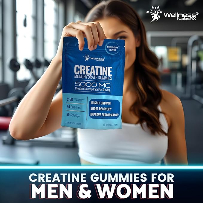 Creatine Gummies 5000mg, 30 Servings Creatine Monohydrate Gummies - Third-Party Tested Creatine for Women, Strawberry Flavor Creatine for Men, Muscle Growth, Strength, and Recovery - Pack of 1