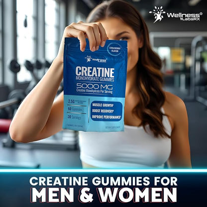 Creatine Gummies 5000mg, 30 Servings Creatine Monohydrate Gummies - Third-Party Tested Creatine for Women, Strawberry Flavor Creatine for Men, Muscle Growth, Strength, and Recovery - Pack of 1