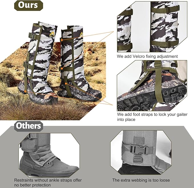 Snake Gaiters Leg Guards Waterproof Snake Guard Chaps Snake Chaps Bite Protection Adjustable Leg Gaiters Fit for Men & Women