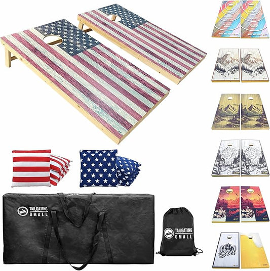 Cornhole Board Set 4FTx2FT Solid Wood Regulation Size Cornhole Set Includes 8 Cornhole Bags for