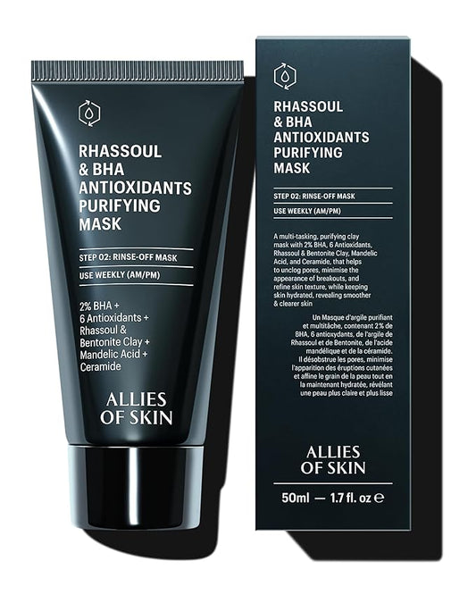 Allies of Skin 2% BHA & Rhassoul Clay Face Mask | Weekly Treatment to Reduce Pores and Blemishes | Control Breakouts, Acne and Blackheads | Hydrate and Retain Moisture (1.7 oz)