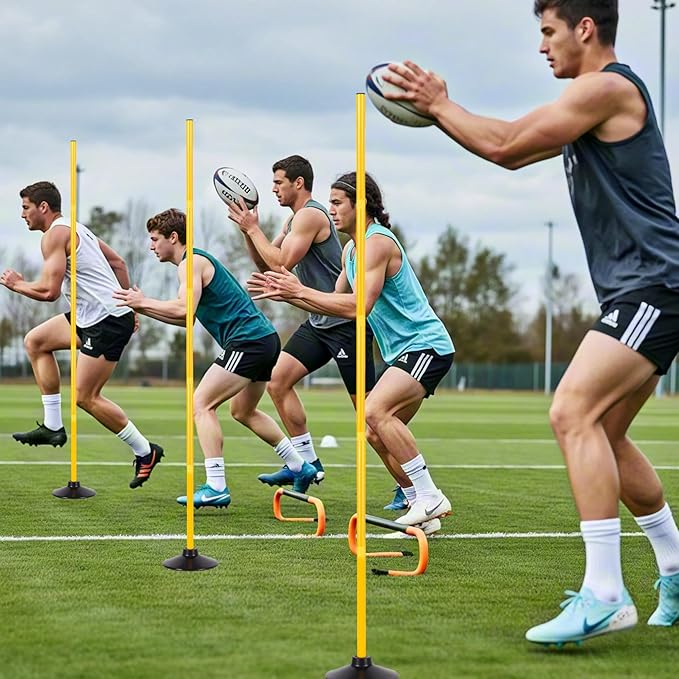 6 Pcs 5 FT Adjustable Agility Training Poles for Soccer,Basketball,Football, Horse,Dog-Speed and Agility Training Equipment Sports Training Poles with Rubber Bases and Bag