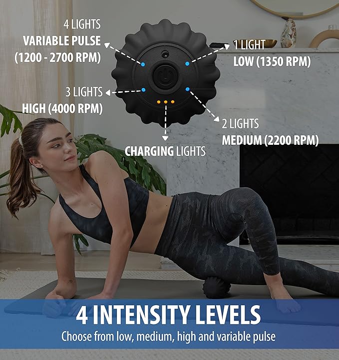 Zyllion Vibrating Peanut Massage Ball with 4 Modes - Cordless Rechargeable Electric Deep Tissue Massager Roller for Muscle Pain Relief, Black, ZMA-30