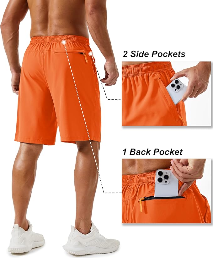 TACVASEN Men's Running Athletic Shorts 9" Quick Dry Workout Gym Shorts Lightweight Summer Shorts 3 Zipper Pockets