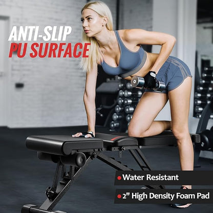 Adjustable Weight Bench for Home Gym with Headrest - Foldable Workout Bench Press, 800lb Capacity for Exercises Incline Flat Decline Sit-Ups