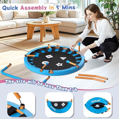 3FT Toddler Trampoline with Adjustable Handlebar, 36" Foldable & Spring-Free, Mini Kids Indoor Outdoor Trampoline for Ages 1-6, Noiseless Jumping Mat, Safe & Sturdy Design, Supports Up to 100 lbs