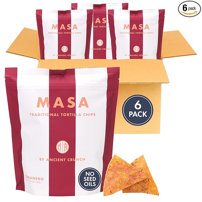MASA Chips - Cobanero Tortilla Chips - Handmade Corn Tortillas - Spicy Chips & Snacks - Naturally Grown Yellow Corn, Made with Grass Fed Tallow, Sea Salt, Chili- 6 Pack 5 Ounce Each